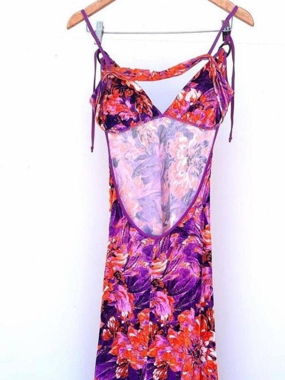 Roberto Cavalli Vintage Purple & Orange Floral Backless Slip Dress - Picture 4 of 11